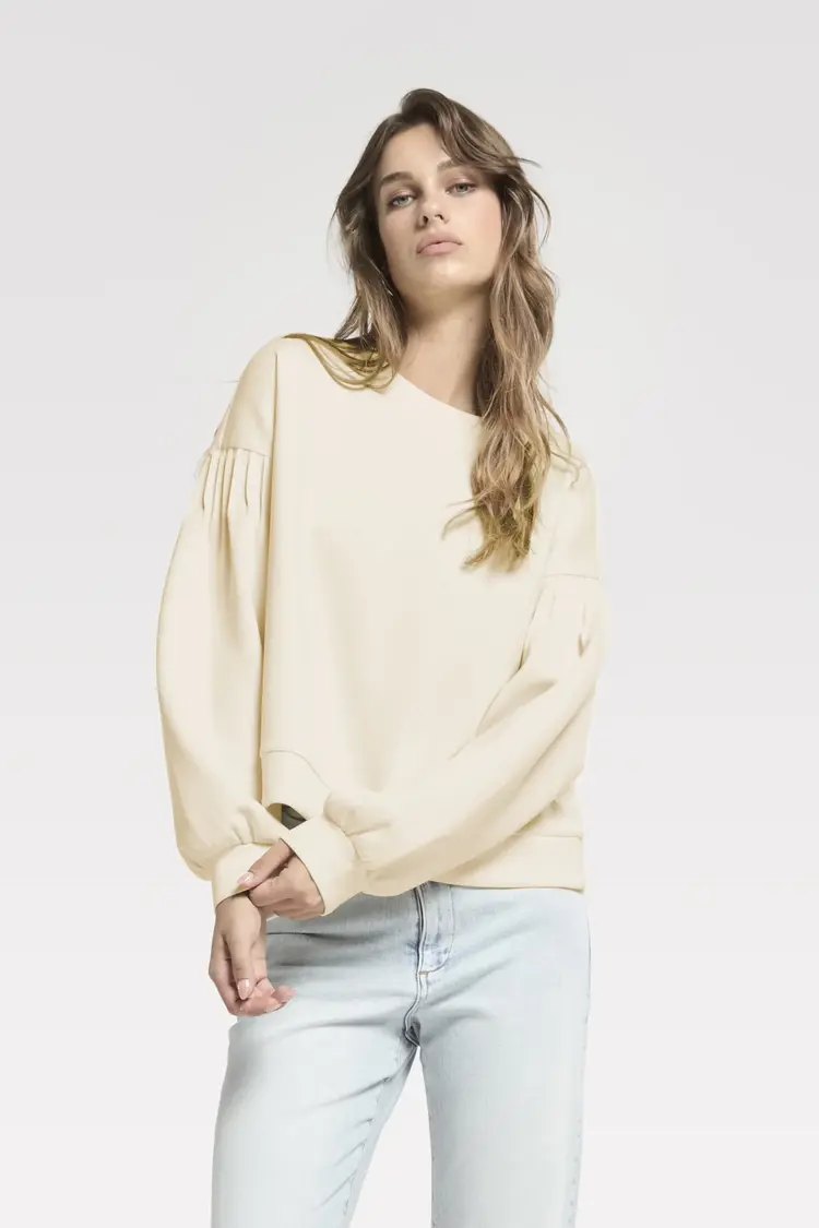 Homage Oversized Sweater with Shoulder Pintucks - Light Peach