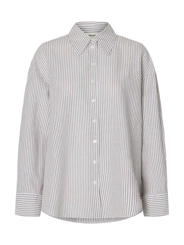 Selected Cleo Oversize Linen Blouse - White/Chocolate