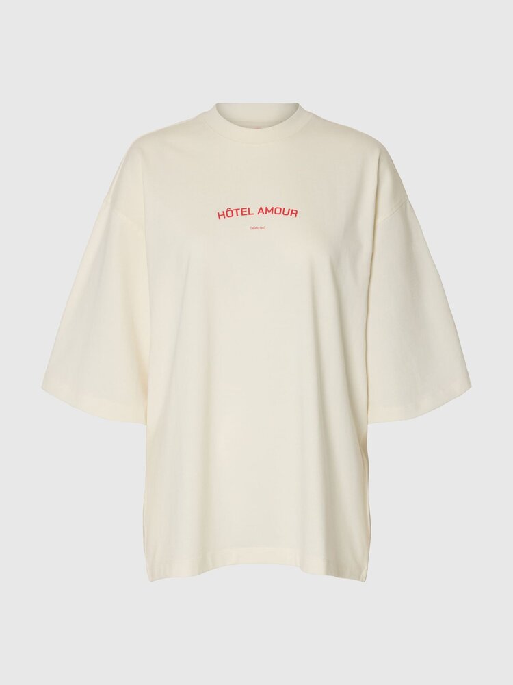 Selected Boxy Lia SS Amour Tee - Egret