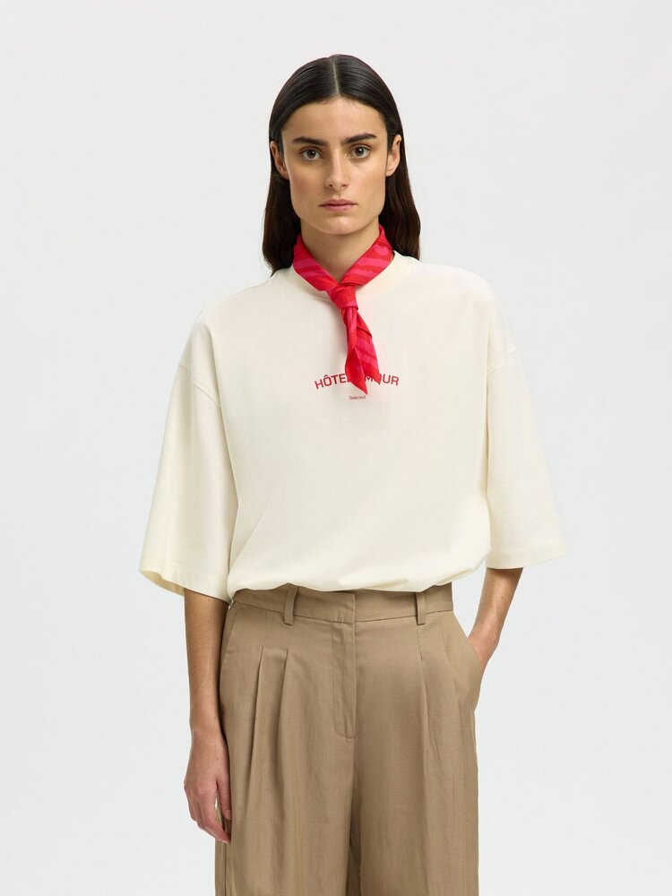 Selected Boxy Lia SS Amour Tee - Egret