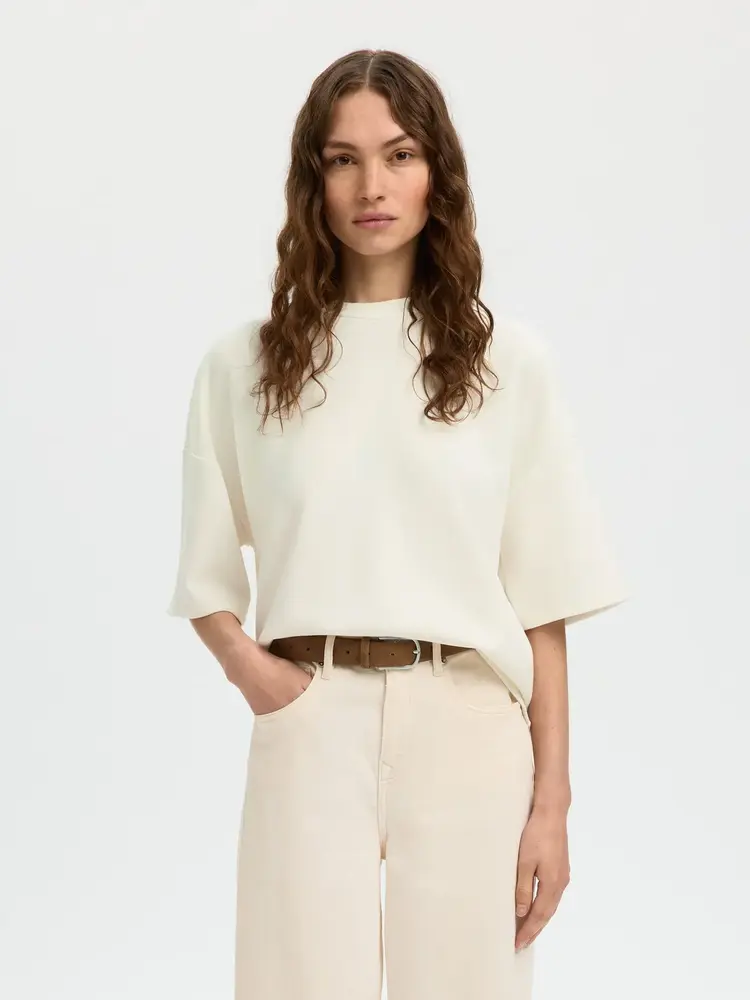 Selected Tenny 3/4 Sweat Top - Snow White