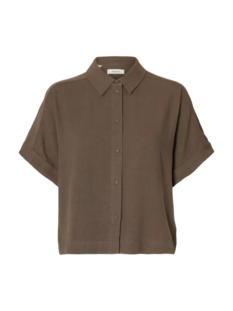 Selected Viva SS Cropped Sun Shirt - Chocolate Chip