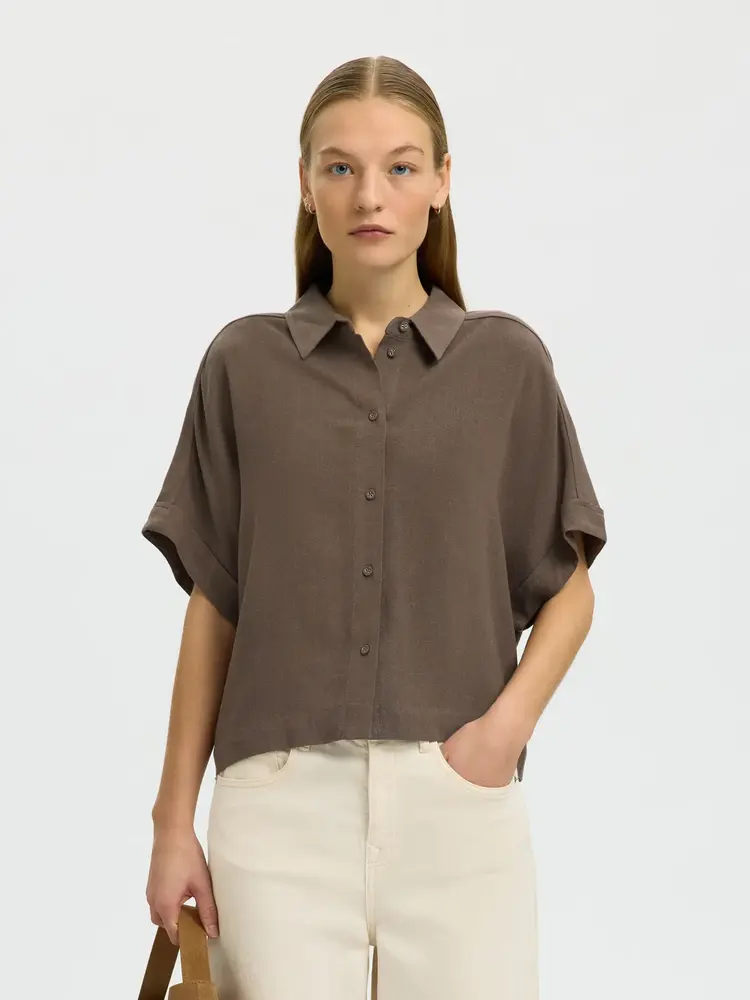 Selected Viva SS Cropped Sun Shirt - Chocolate Chip