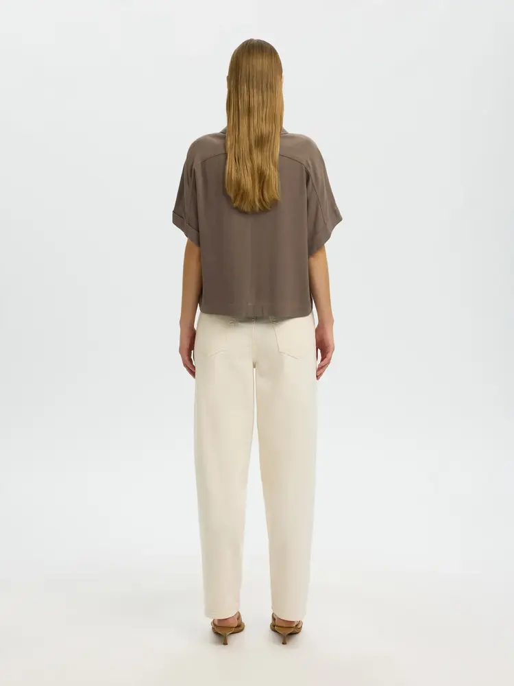 Selected Viva SS Cropped Sun Shirt - Chocolate Chip