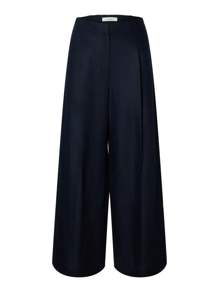 Selected Lyra Wide Linen Blend. Pant - Dark Sapphire