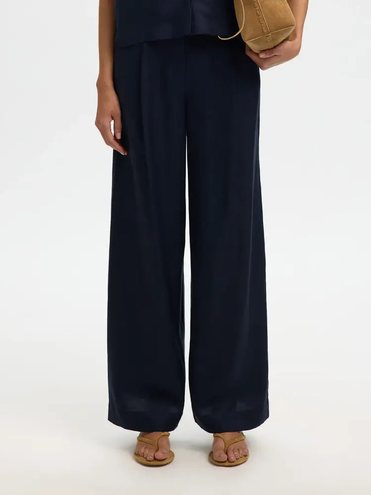 Selected Lyra Wide Linen Blend. Pant - Dark Sapphire