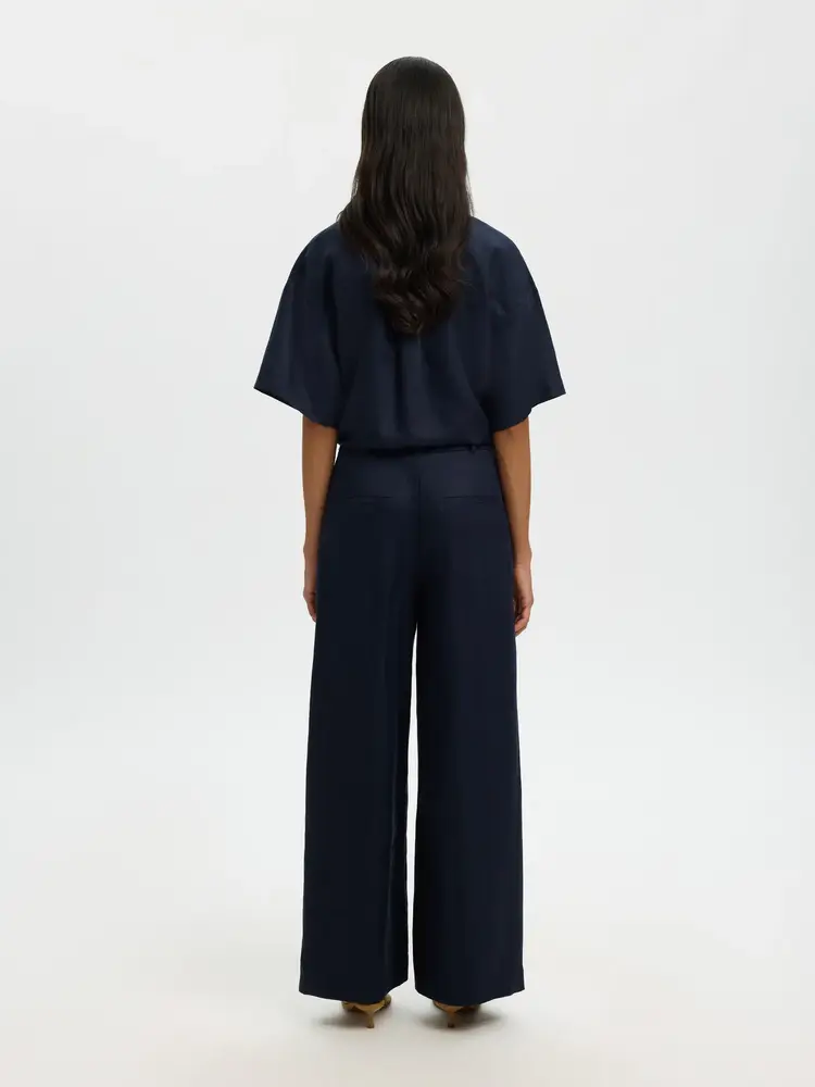 Selected Lyra Wide Linen Blend. Pant - Dark Sapphire