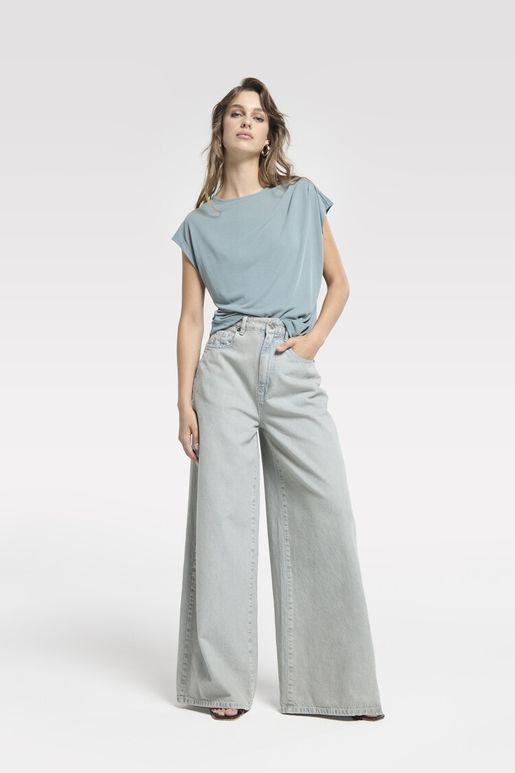 Homage Overdyed Wide Leg Jeans - Sea Blue Denim