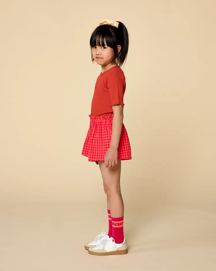 Petit Blush Ruffle Short - Check Red