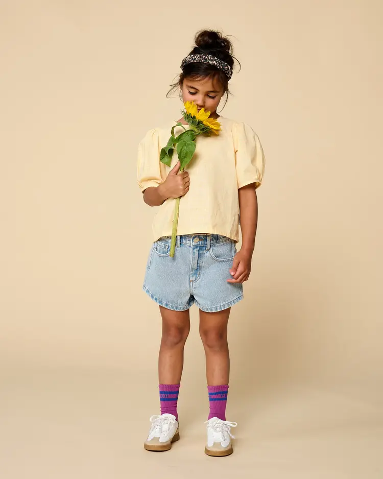 Petit Blush Puff Sleeve Blouse - Check Butteryellow