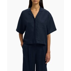Selected Lyra 2/4 Boxy Linen Blend Shirt - Dark Sapphire