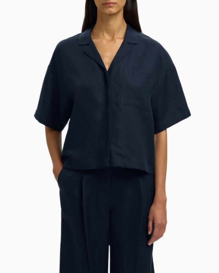 Selected Lyra 2/4 Boxy Linen Blend Shirt - Dark Sapphire