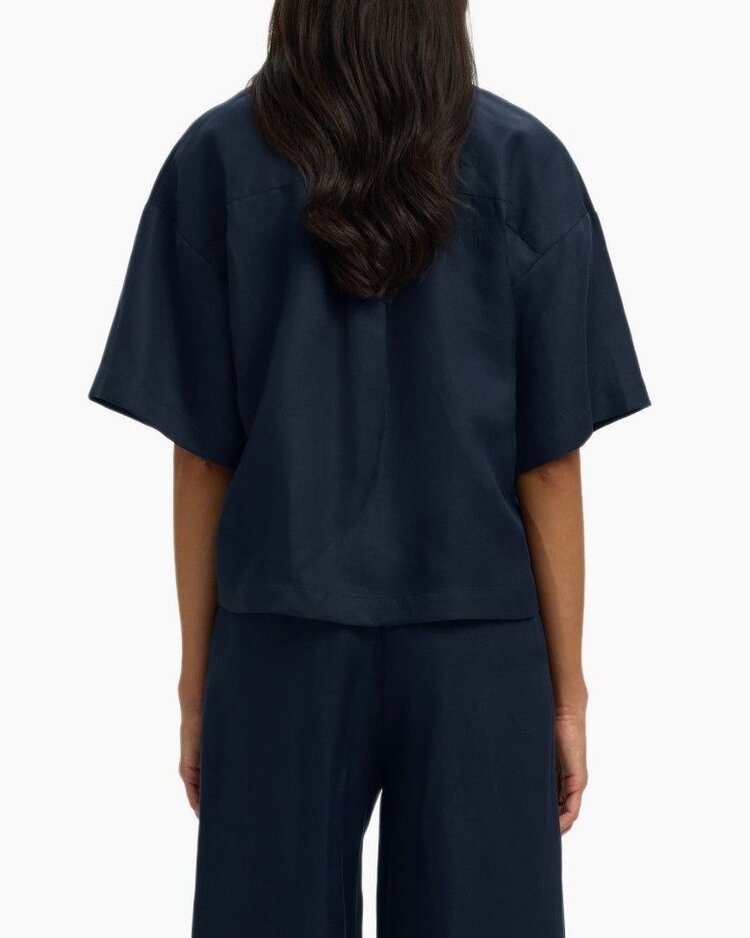 Selected Lyra 2/4 Boxy Linen Blend Shirt - Dark Sapphire