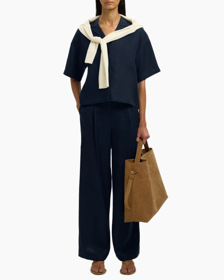 Selected Lyra 2/4 Boxy Linen Blend Shirt - Dark Sapphire