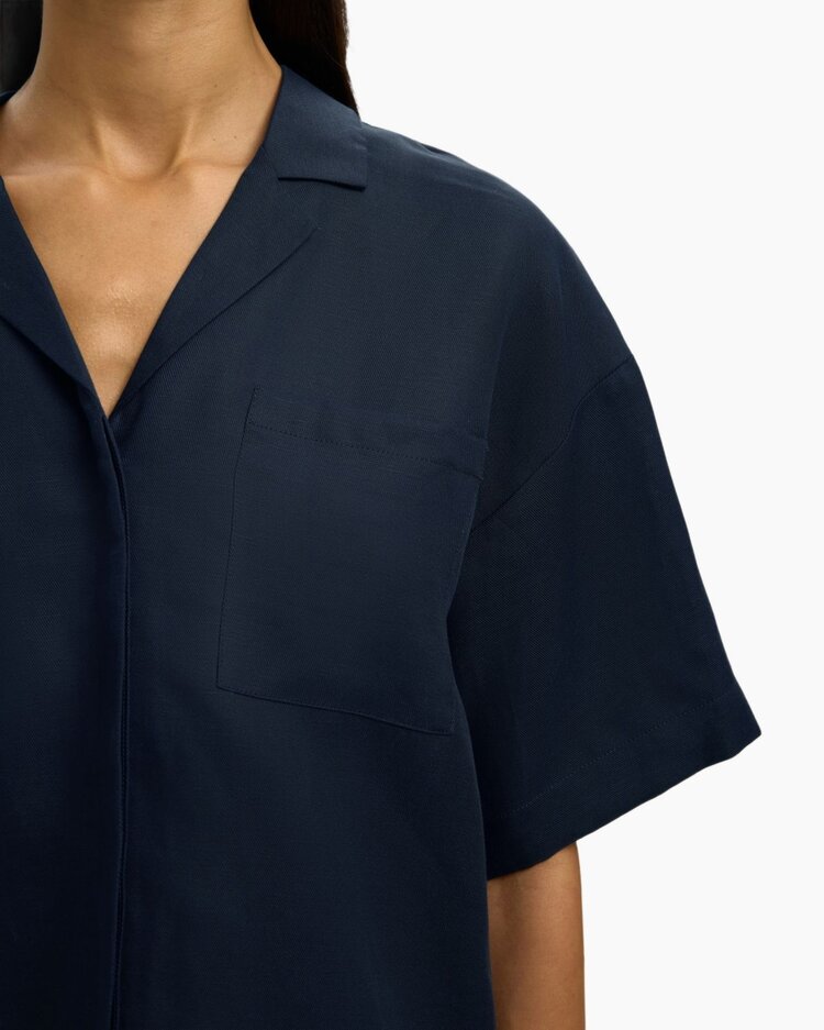 Selected Lyra 2/4 Boxy Linen Blend Shirt - Dark Sapphire