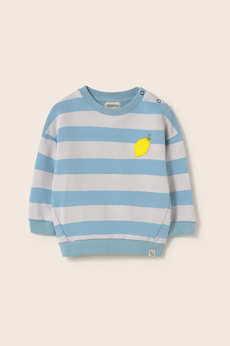 Cozmo Sweatshirt Kelly Striped Cotton Fleece Sweatshirt - Blue