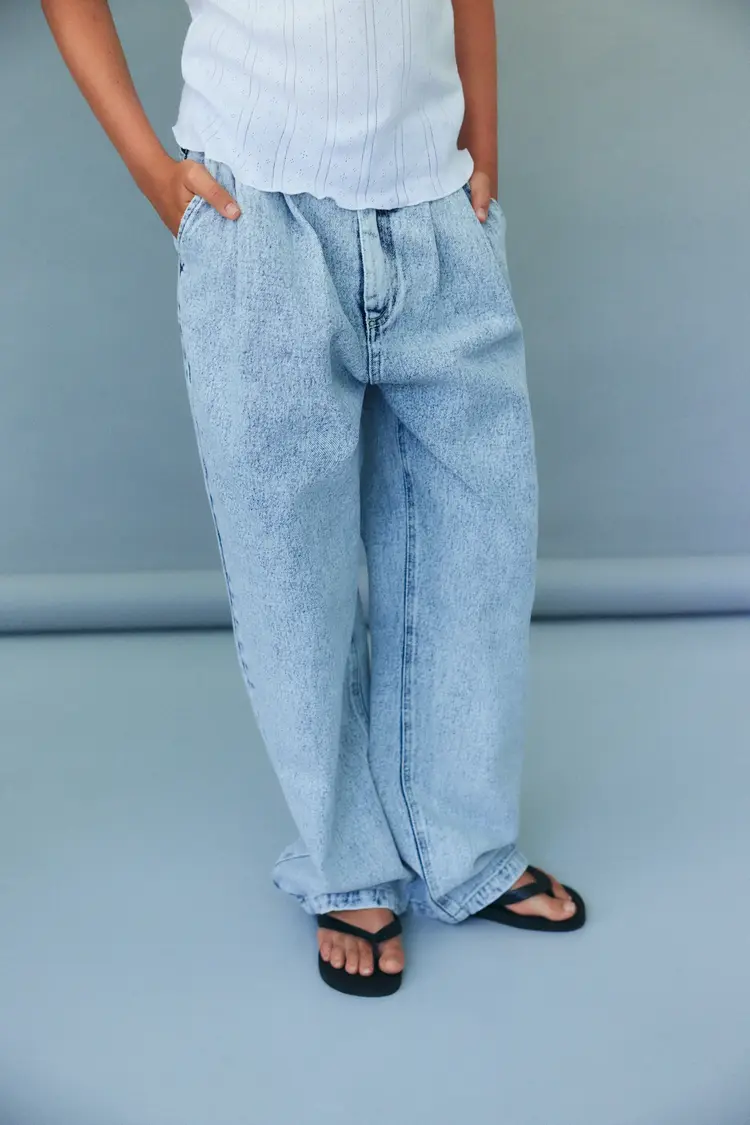 The New Society TNS Pleat Denim Teen Pant Bleach Denim