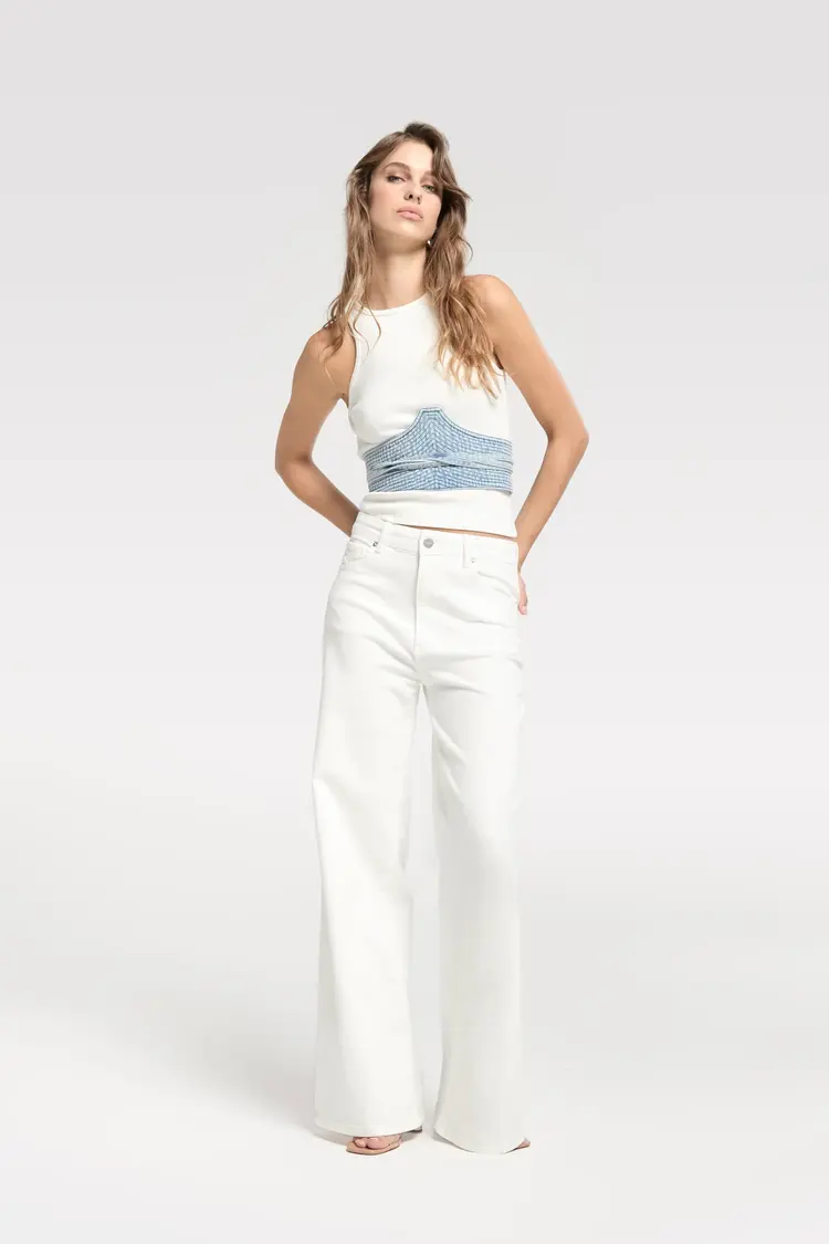 Homage James Colored Wide Leg Jeans - Off White