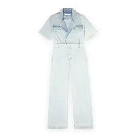 Homage Flowy Denim Overall With Short Sleeves - Light Soft Blue