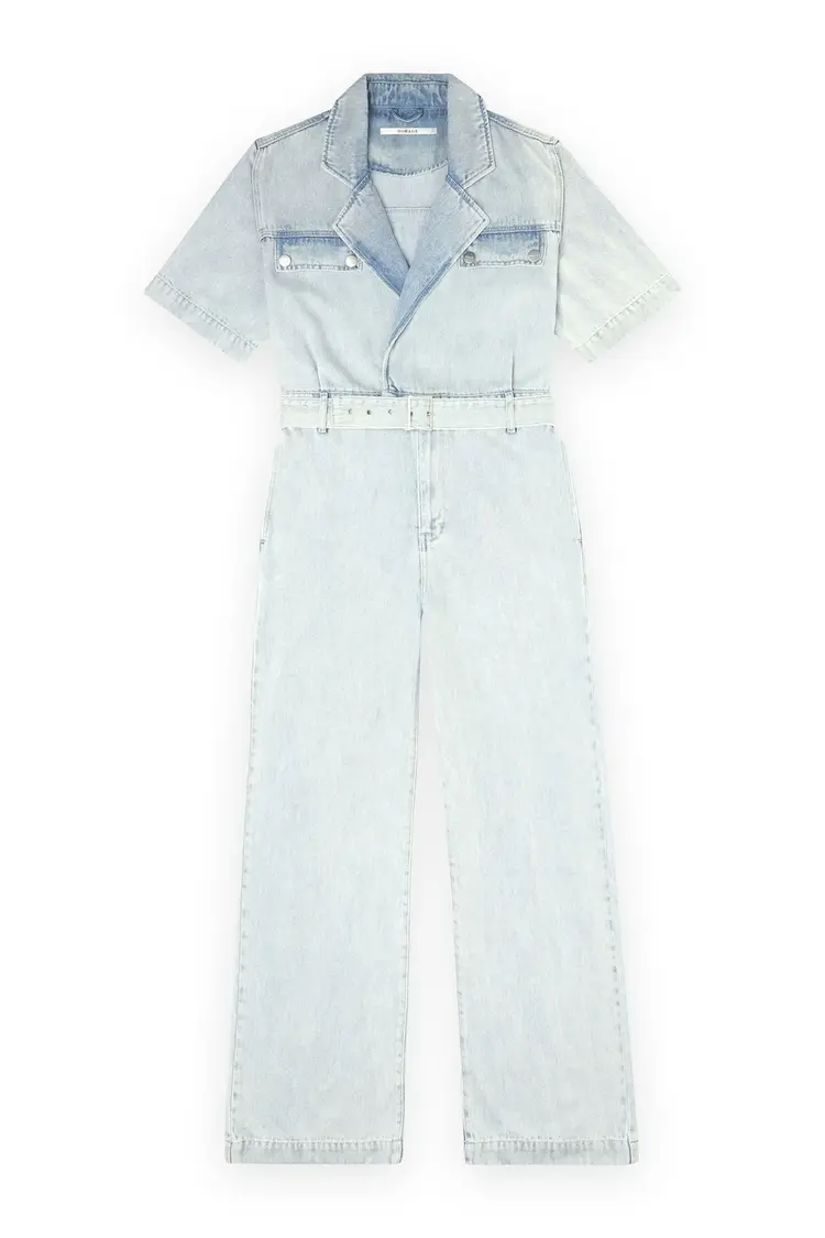 Homage Flowy Denim Overall With Short Sleeves - Light Soft Blue
