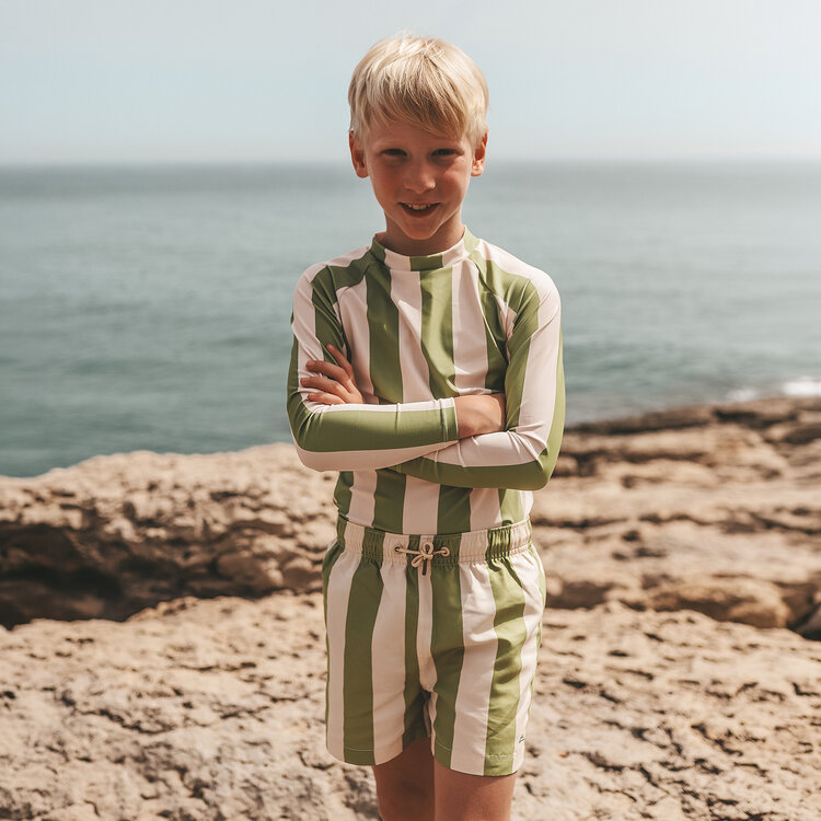 Salted Stories Wide Stripe Swim Shorts - Iguana