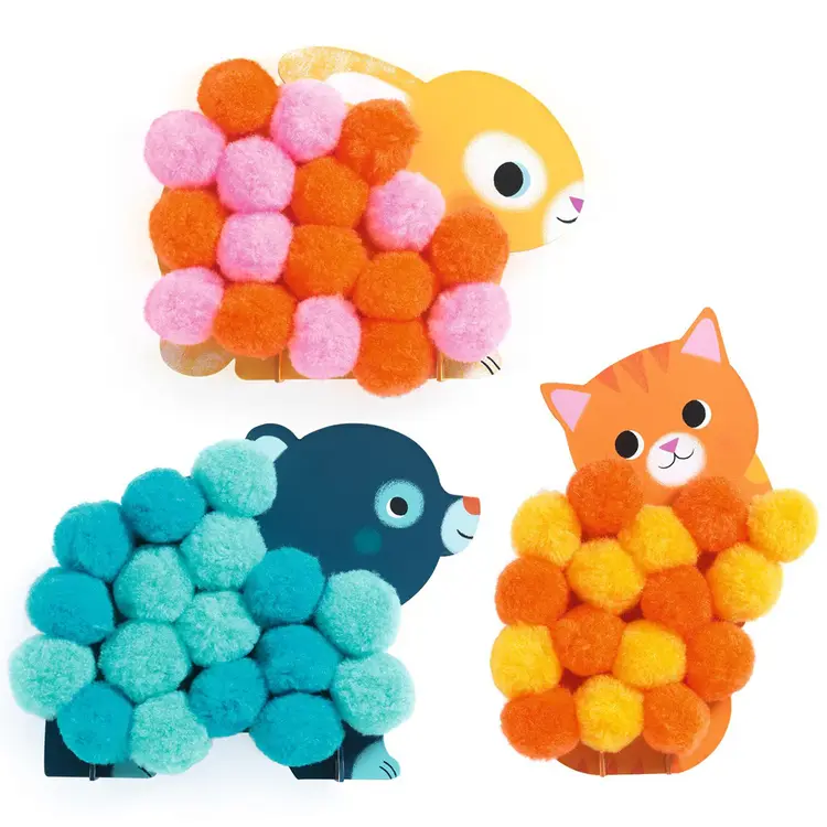 Djeco Pomponcollage - Dieren en zachte bolletjes