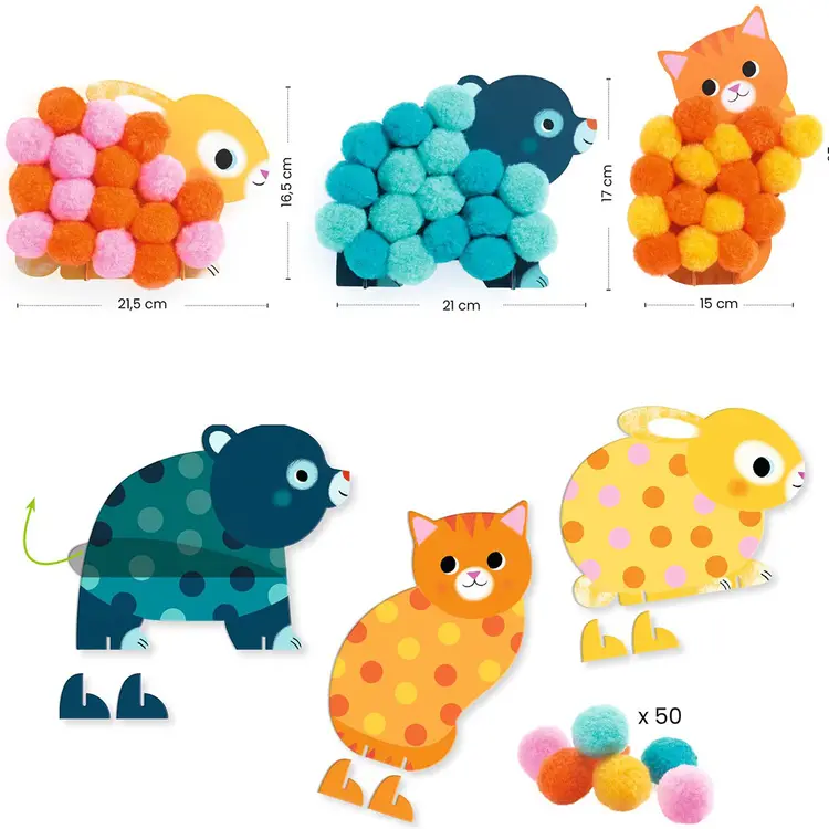 Djeco Pomponcollage - Dieren en zachte bolletjes