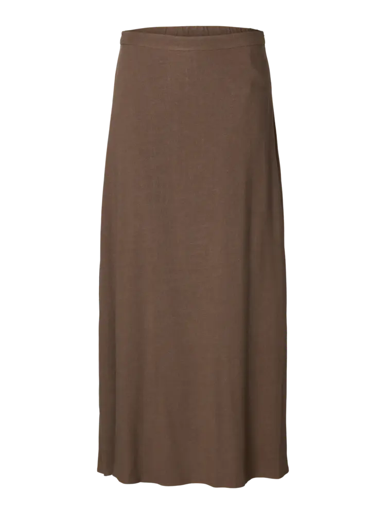 Selected Viva Ankle Linen Blend Skirt - Chocolate Chip