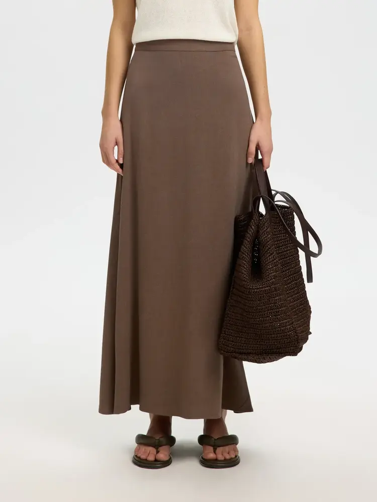 Selected Viva Ankle Linen Blend Skirt - Chocolate Chip