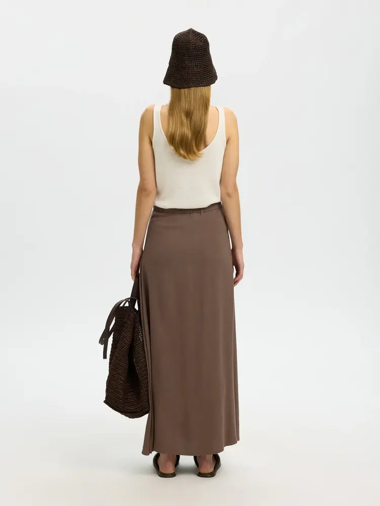 Selected Viva Ankle Linen Blend Skirt - Chocolate Chip