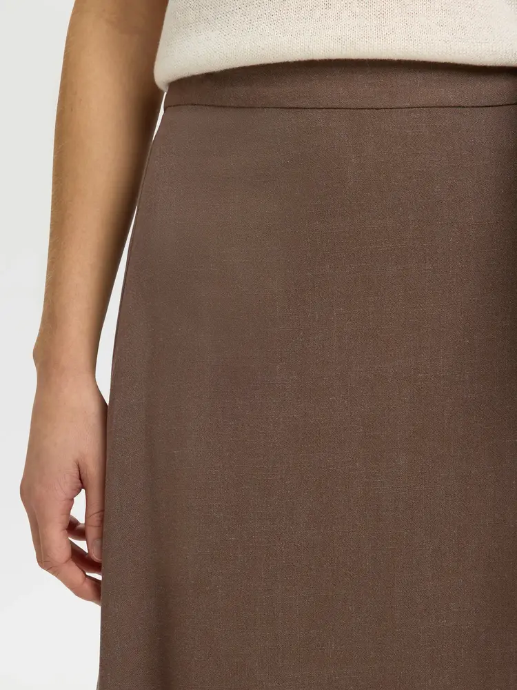 Selected Viva Ankle Linen Blend Skirt - Chocolate Chip