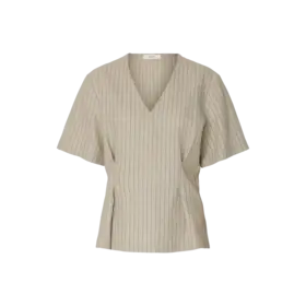 Selected Mariam Linen Top - Nature Stripes