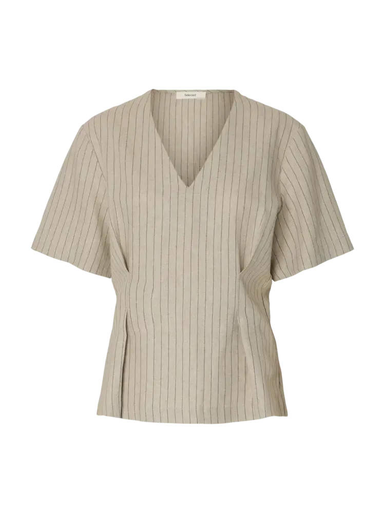 Selected Mariam Linen Top - Nature Stripes