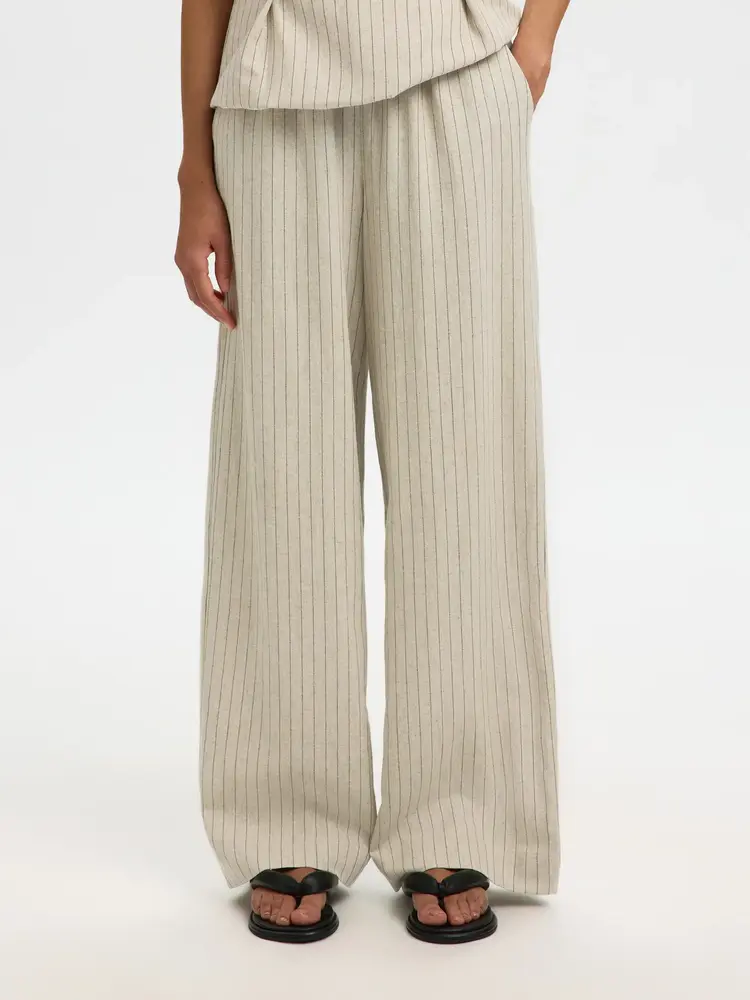 Selected Mariam Wide Linen Pant - Nature Stripes