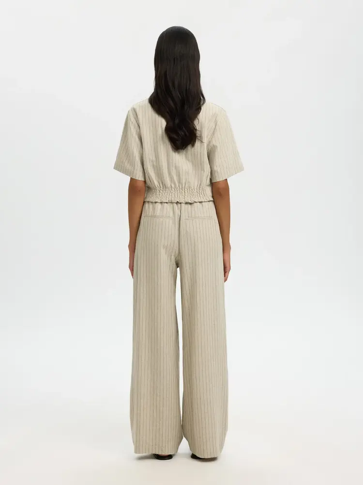 Selected Mariam Wide Linen Pant - Nature Stripes