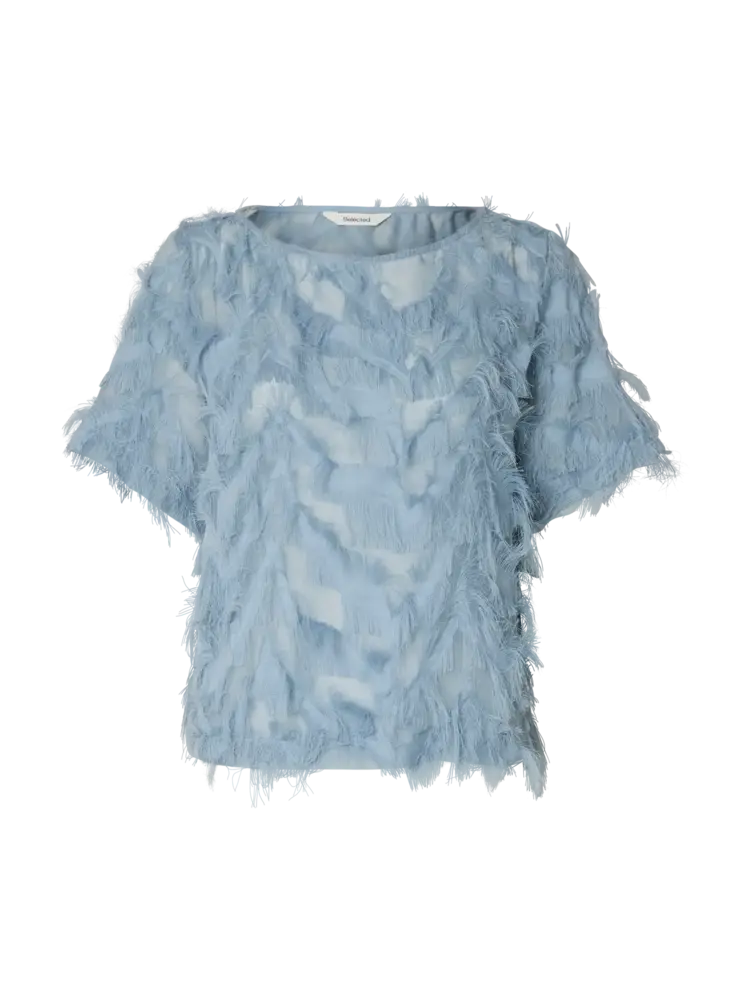 Selected Myline Boat Neck Top - Dusty Blue