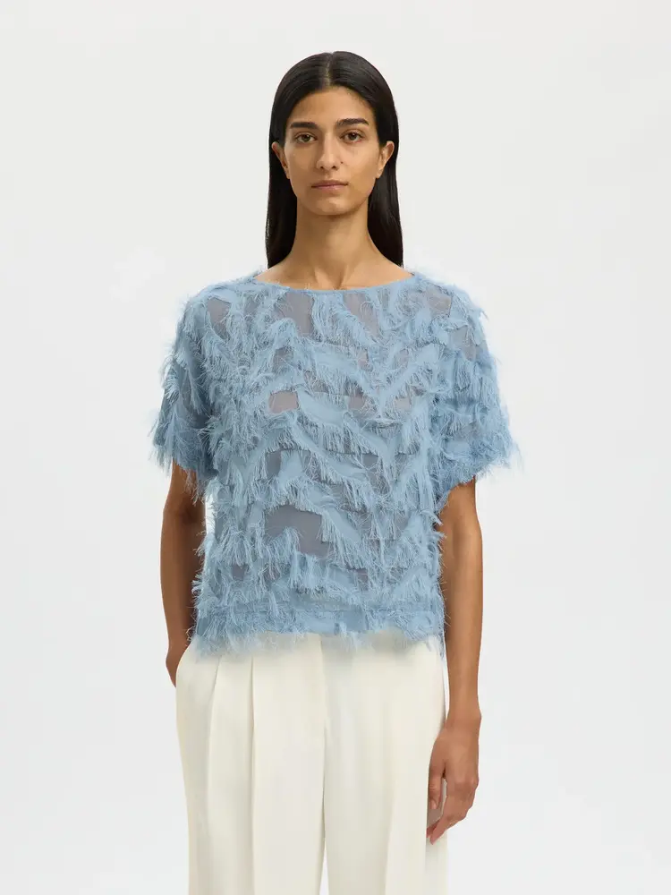 Selected Myline Boat Neck Top - Dusty Blue