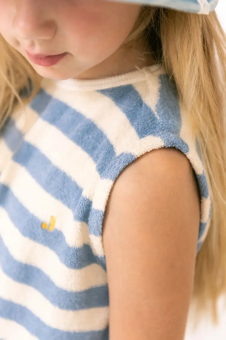 Jenest Eve Sleeveless Tshirt - Water Blue Off White Stripe