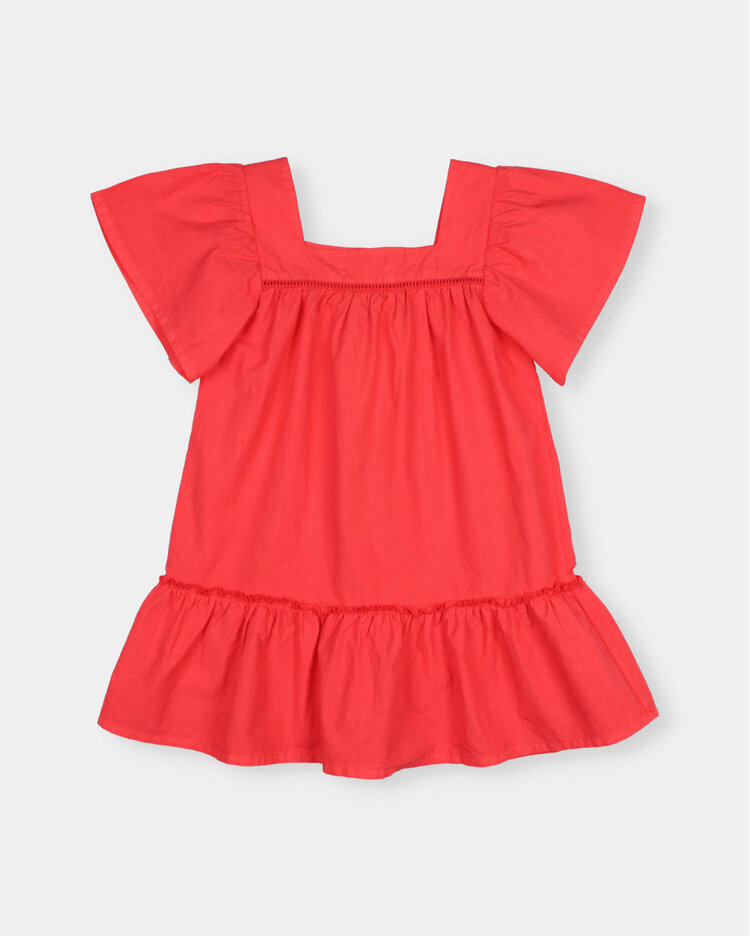 Búho Poplin Dress - Coral