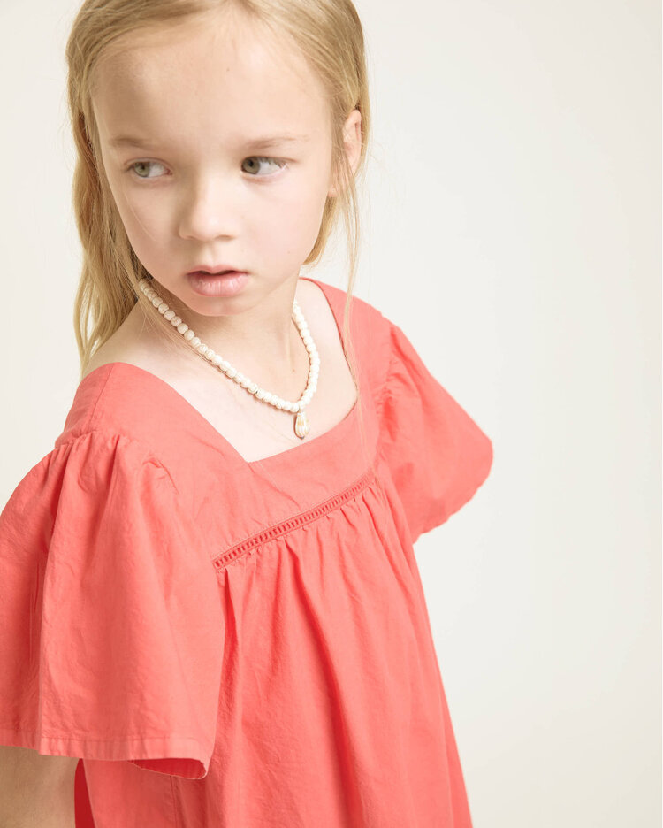 Búho Poplin Dress - Coral