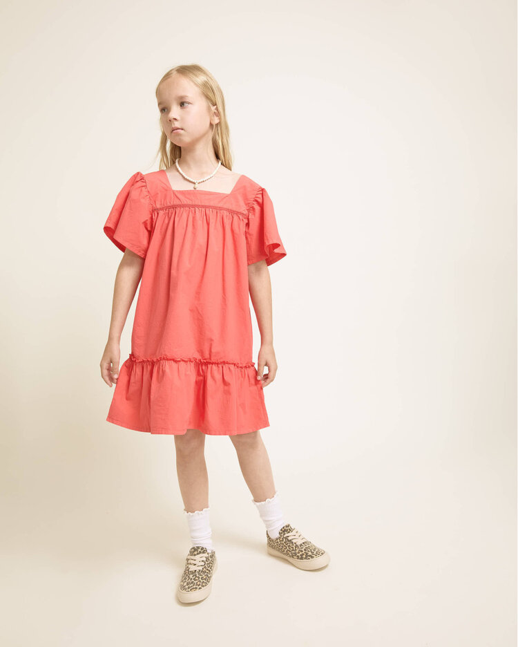 Búho Poplin Dress - Coral