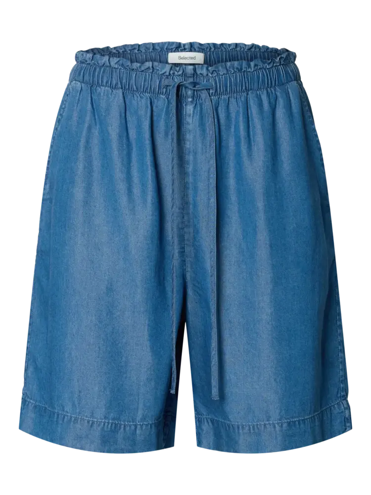 Selected Janna mw Elastric String Shorts- Medium Blue Denim