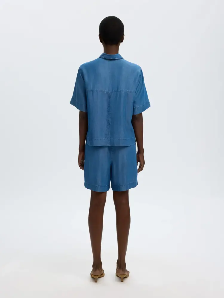 Selected Janna 2/4 Polo Shirt - Medium Blue Denim