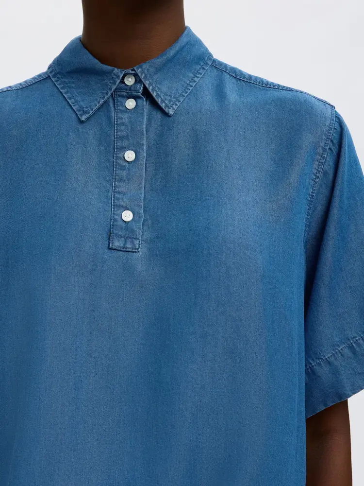 Selected Janna 2/4 Polo Shirt - Medium Blue Denim