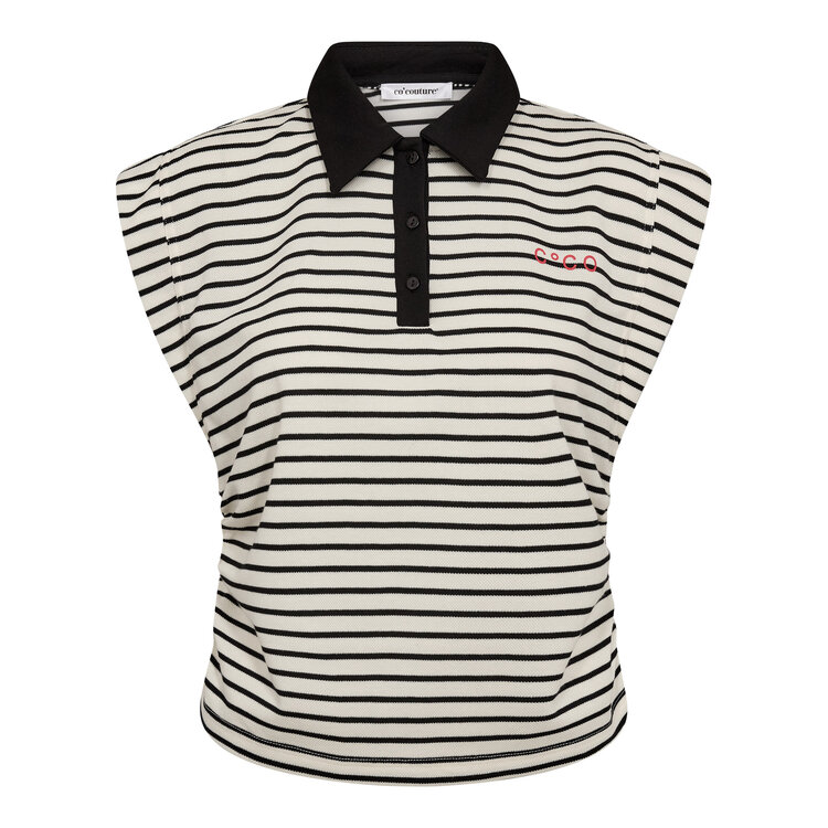 Co'Couture Norma Stripe Polo Top - Black
