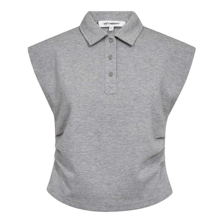 Co'Couture Sida Polo Top - Grey Melange
