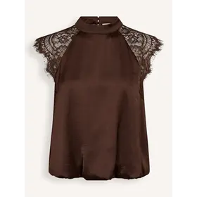 Co'Couture Idun Lace Ballon Top - Dark Brown