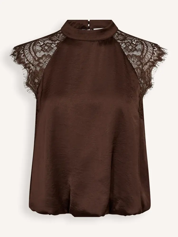 Co'Couture Idun Lace Ballon Top - Dark Brown