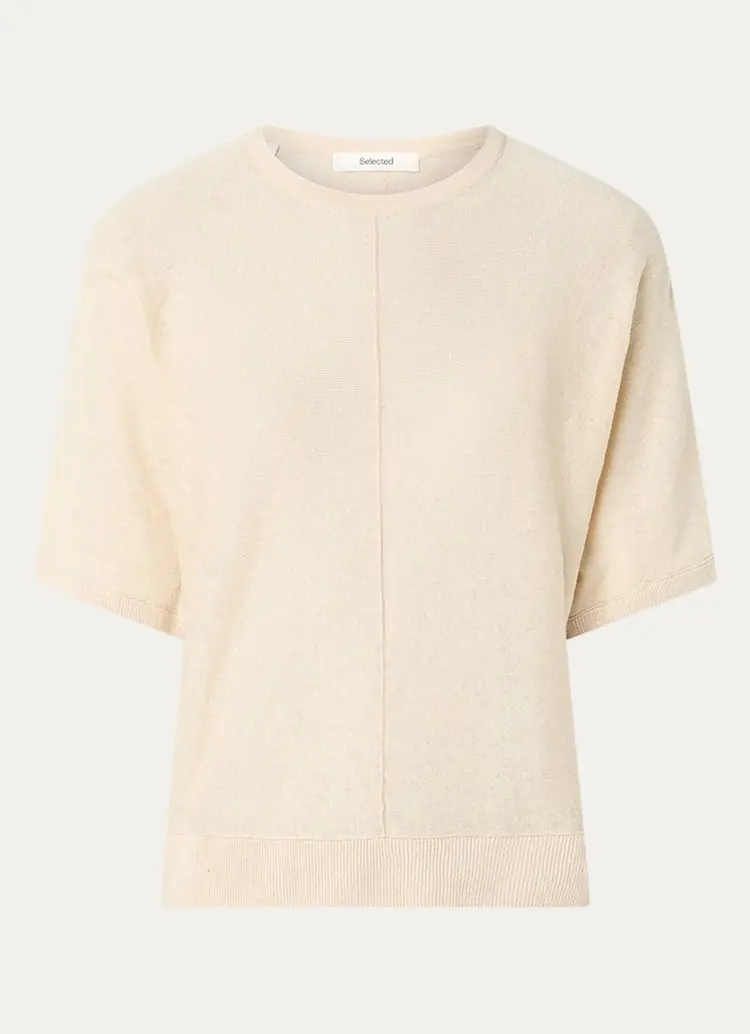 Selected Jane Linen Bat Knit O-Neck- Sandshell