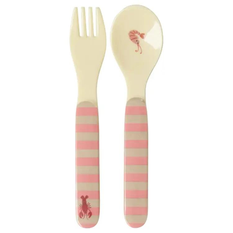 Rice Kids Melamine Spoon and Fork - Coral Ocean